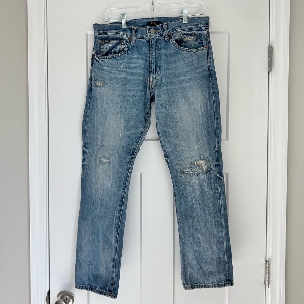 Polo Ralph Lauren “Varick Slim Straight” distressed jeans, 32/30